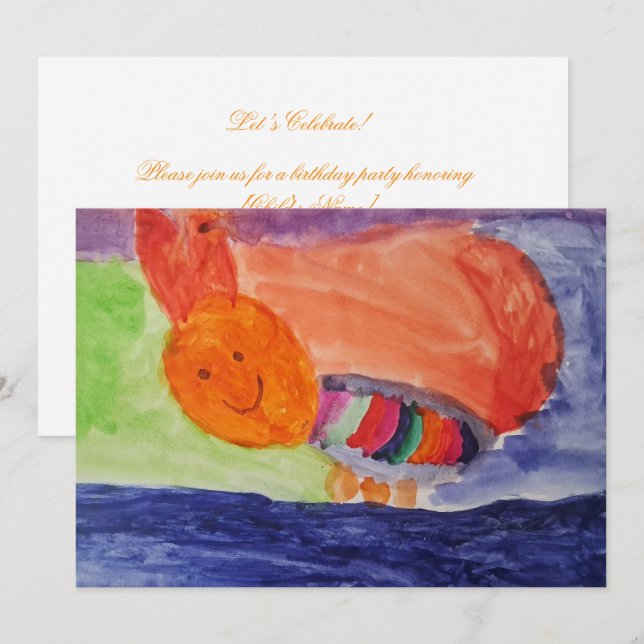 Rainbow Squirrel Kids Birthday Party Invitation (Front/Back)