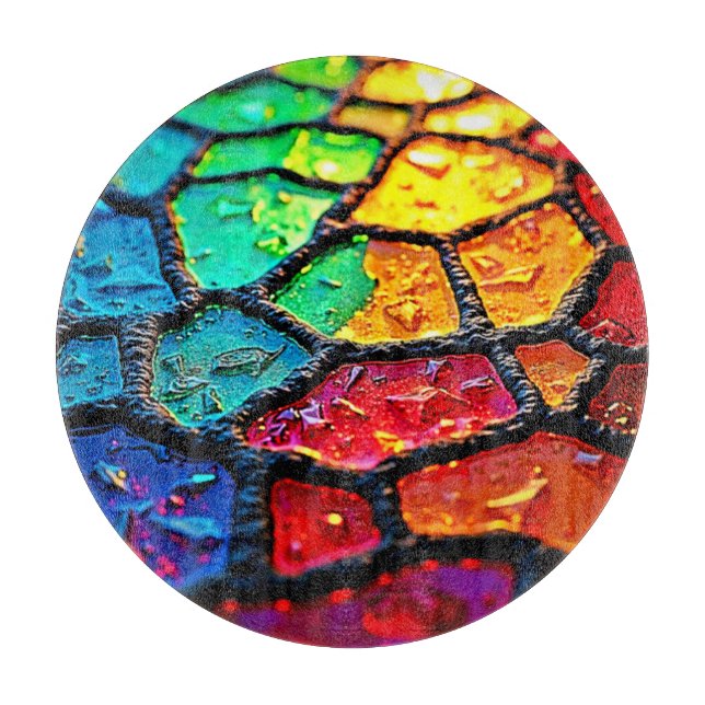 Rainbow Stained Glass Close-Up Art Cutting Board (Front)