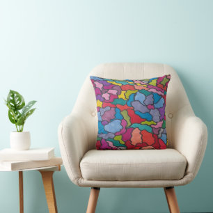 Rainbow Stained Glass Flowers Abstract Cushion