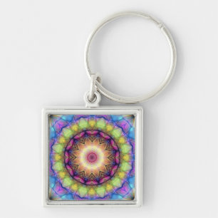 Rainbow stained Glass Key Ring