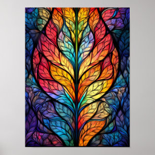 Rainbow Stained Glass Leaves with Vibrant Botanica Poster