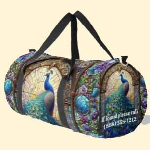 Rainbow Stained Glass Peacock Large Duffel Bag