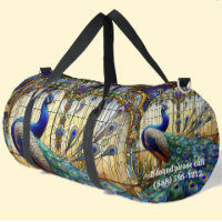 Rainbow Stained Glass Peacock Large Duffel Bag