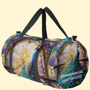 Rainbow Stained Glass Peacock Large Duffel Bag