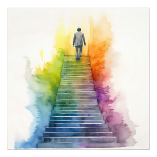 Rainbow Stairs Man Photo Print