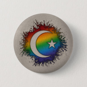 Rainbow Star and Crescent 6 Cm Round Badge