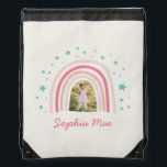 Rainbow star girly pink aqua photo elegant modern  drawstring bag<br><div class="desc">Rainbow star girly pink aqua photo elegant modern minimal birthday,  Christmas,  anniversary or bedroom decor.</div>