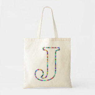 Rainbow Star Letter J Tote Bag