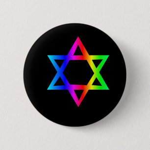 Rainbow Star Of David 6 Cm Round Badge