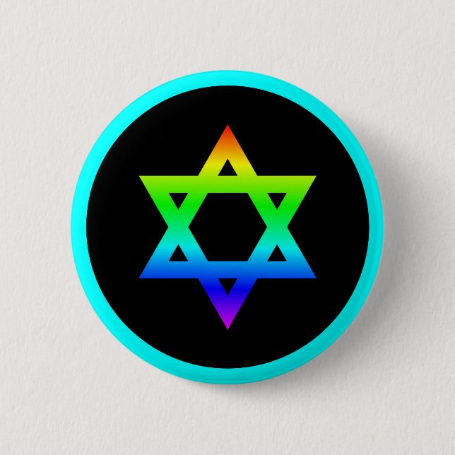 Rainbow Star of David 6 Cm Round Badge (Front)