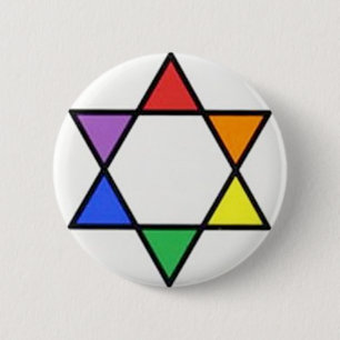 rainbow star of david 6 cm round badge