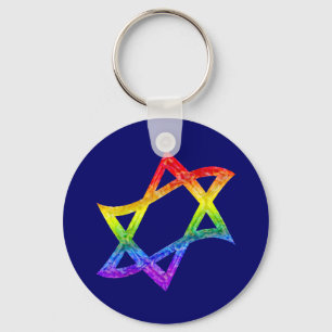 Rainbow Star of David Keychain
