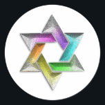 Rainbow Star of David on Any Colour Classic Round Sticker<br><div class="desc">Bar Mitzvah and Bat Mitzvah invitation sets designed by Umua. Printed and shipped by Zazzle or its partners.</div>