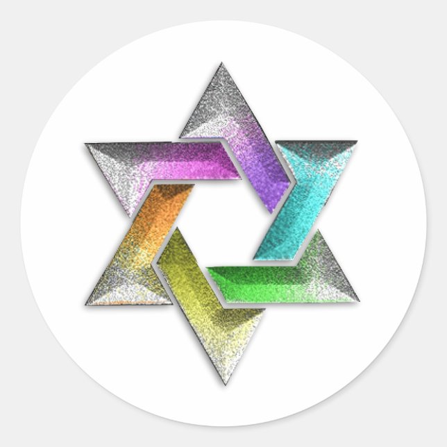 Rainbow Star of David on Any Colour Classic Round Sticker (Front)