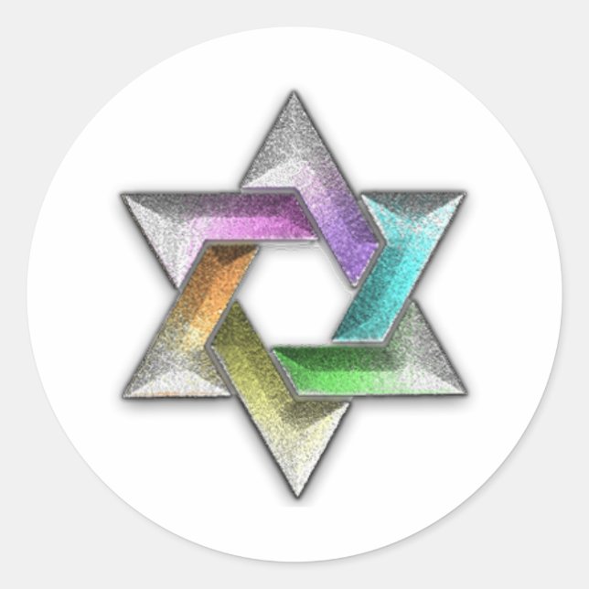 Rainbow Star of David on Any Colour Classic Round Sticker (Front)