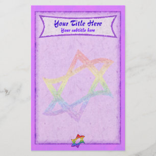 Rainbow Star of David Purple Stationery