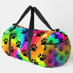Rainbow Star Paw Print Tie Dye Duffle Bag