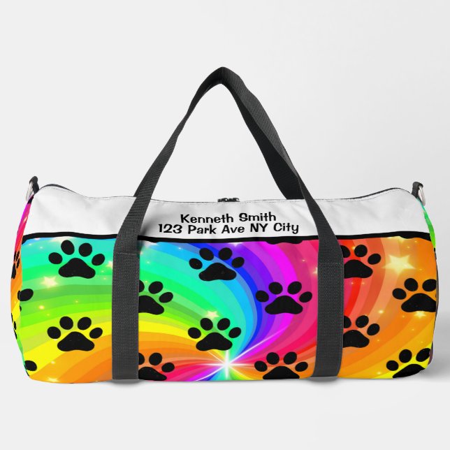 Rainbow Star Paw Print Tie Dye Monogram Personal Duffle Bag (Front)