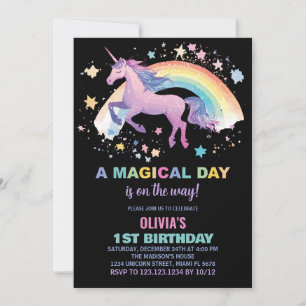 Rainbow Star Unicorn Birthday Invitations