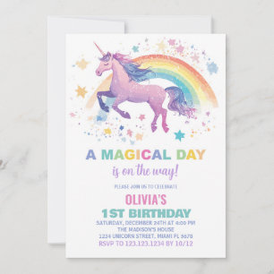 Rainbow Star Unicorn Birthday Invitations