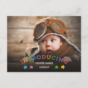 Rainbow Stars   Baby Birth Announcement Postcard