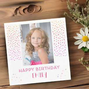 Rainbow Stars Birthday Kids Girl Photo Napkin