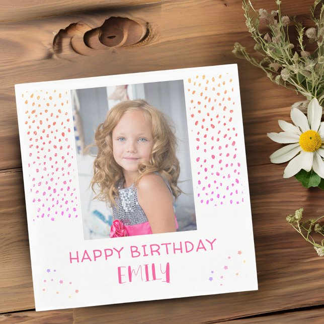 Rainbow Stars Birthday Kids Girl Photo Napkin (Creator Uploaded)