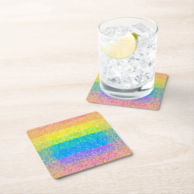 Rainbow Stars Birthday Square Paper Coaster (Insitu)