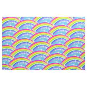 Rainbow stars Blue sky repeat pattern Fabric