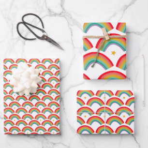 Rainbow Stars Hand-Drawn Christmas Holidays Set of Wrapping Paper Sheet