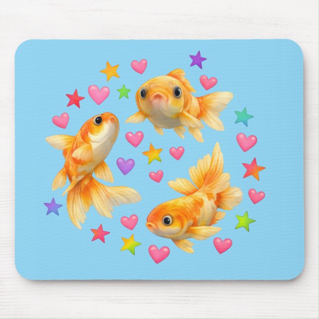 rainbow stars kawaii cute goldfish pet mouse mat (Front)