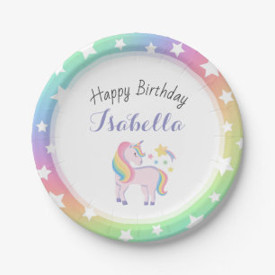 Rainbow Stars & Magical Unicorn Happy Birthday Paper Plate