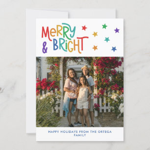 Rainbow Stars Merry & Bright Photo Christmas Holiday Card