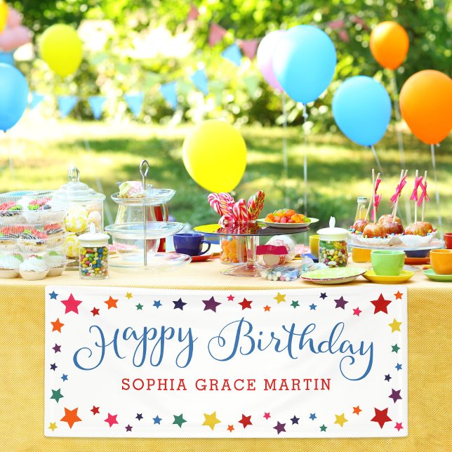 Rainbow Stars on any colour Happy Birthday Kids Banner (Creator Uploaded)