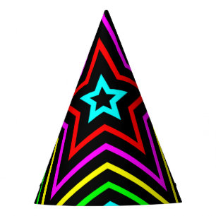 Rainbow Stars on Black Party Hat
