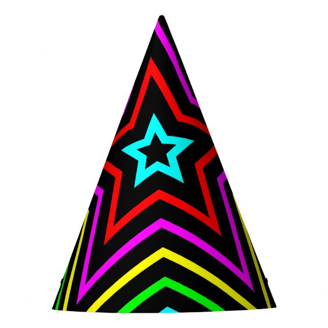 Rainbow Stars on Black Party Hat (Front)