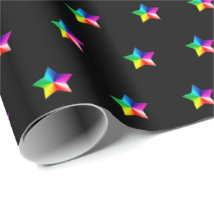 rainbow stars on black wrapping paper