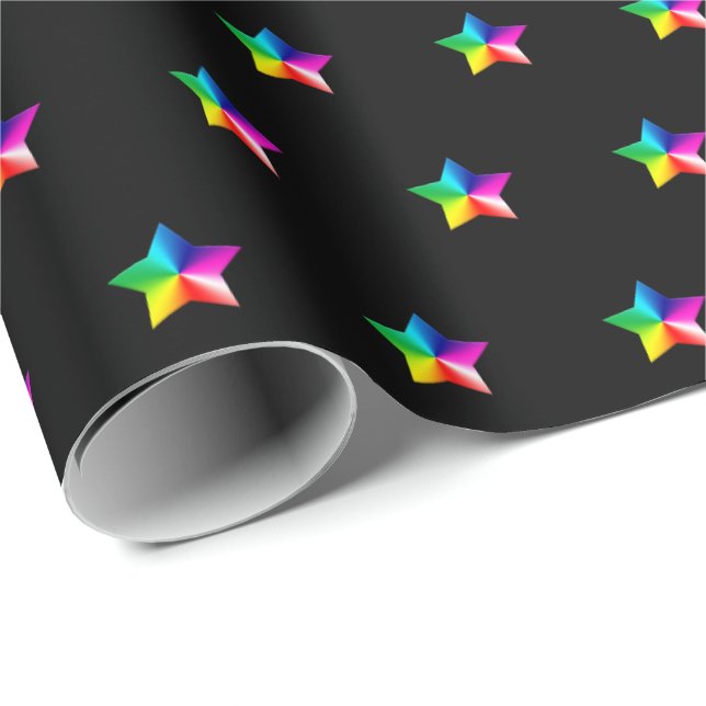 rainbow stars on black wrapping paper (Roll Corner)