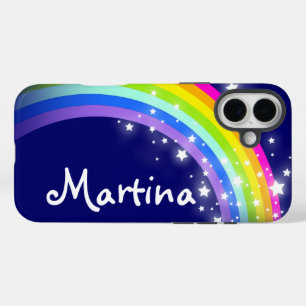 Rainbow stars on navy custom name iPhone 16 plus case