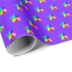 rainbow stars on purple wrapping paper