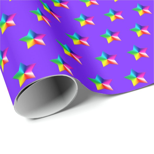 rainbow stars on purple wrapping paper (Roll Corner)