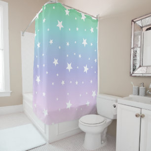 Rainbow Stars Pastell gradient Unicorn NO3y Shower Curtain