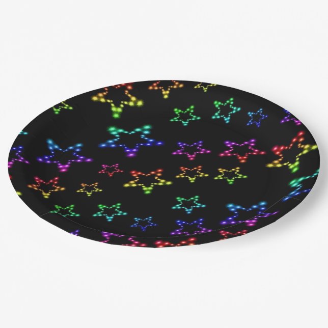 Rainbow Stars Pattern Paper Plates (Angled)