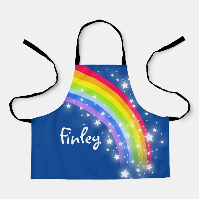 Rainbow stars red blue custom name art apron (Front)