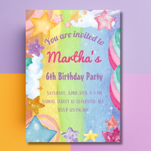 Rainbow stars sparkling cute Birthday Invitation