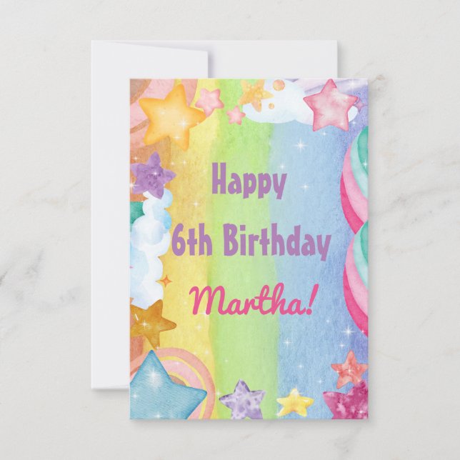 Rainbow stars sparkling cute Happy Birthday Card (Front)