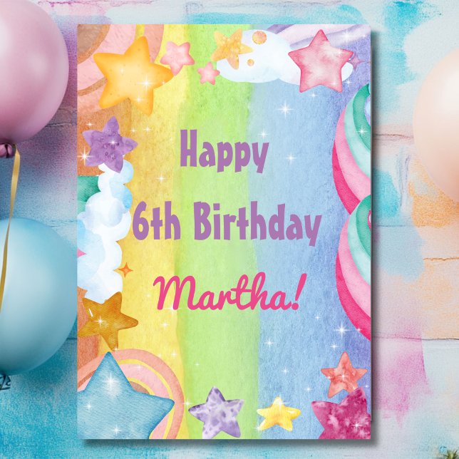 Rainbow stars sparkling cute Happy Birthday Card (Creator Uploaded)