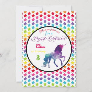 Rainbow Stars Unicorn - Birthday Invitation