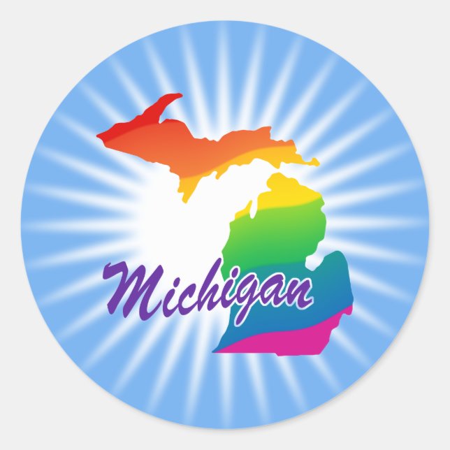Rainbow State Of Michigan Classic Round Sticker (Front)