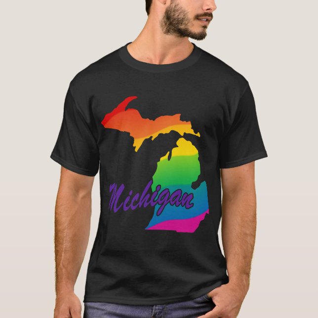 Rainbow State Outline Michigan T-Shirt (Front)